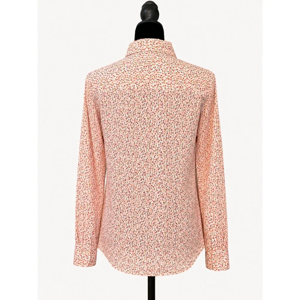 J Crew Perfect Womens Top Size 2 White Pink Floral Button Down Cotton Shirt